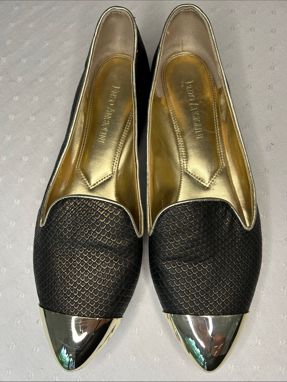 Enzo Angiolini Black Flats with Gold Toe Cap